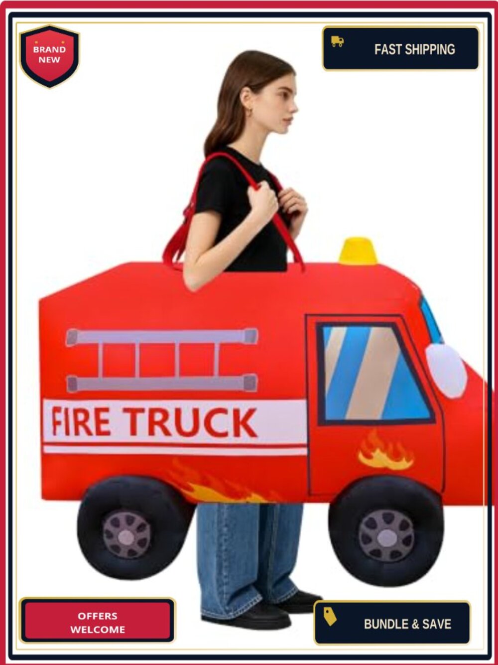 Adult Inflatable Fire Truck Costume Ride-On Blow Up Suit Halloween Party